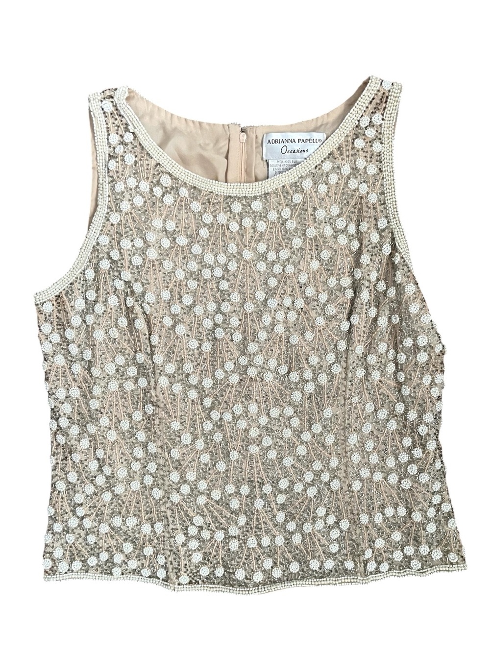 Vintage Silk Adrianna Papell Cream Beaded Sleeveless Top